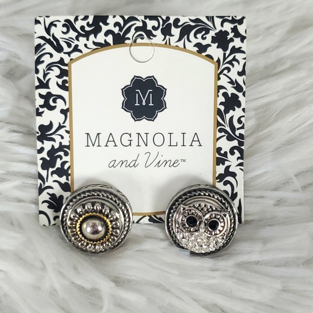 Magnolia & Vine Flower and Rhinestone Owl Snap Earrings